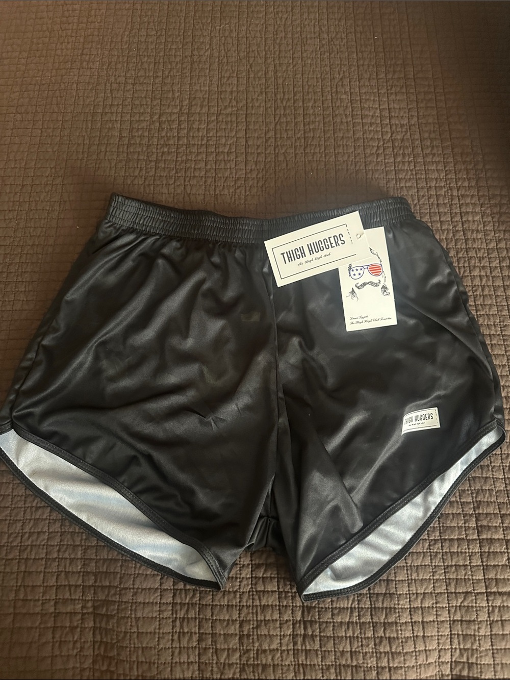 Thigh Huggers Black Athletic Shorts with white Trim. M/L